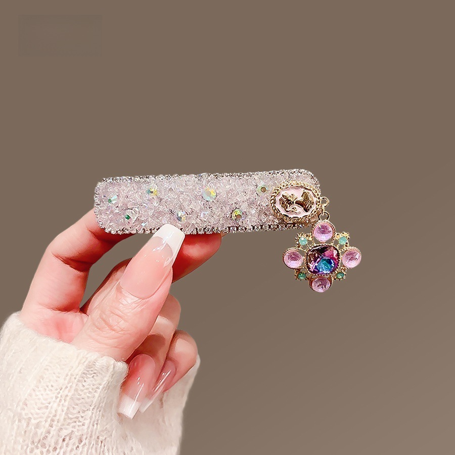 Kẹp mái tóc pha lê HỒNG tua rua hình học giọt nước, phụ kiện kẹp tóc nữ đẹp – độc đáo, quà tặng xinh B4248