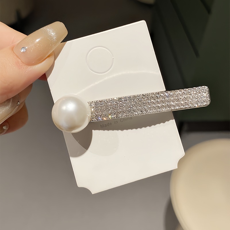 Kẹp mái tóc mỏ vịt ĐÁ TRẮNG màu bạc thanh dài, kẹp tóc nữ đẹp, độc đáo B4190