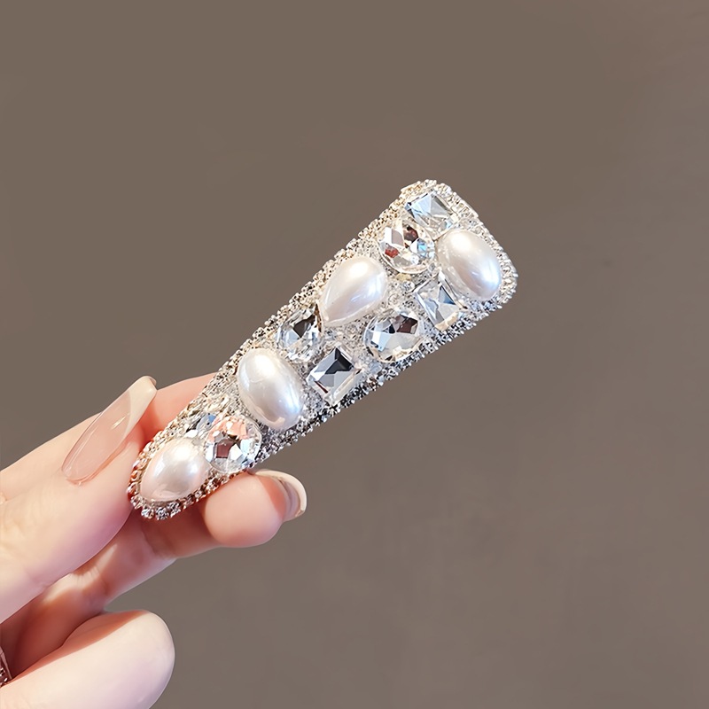 Kep bấm tóc mái ĐÍNH ĐÁ NGỌC màu bạc, phụ kiện kẹp tóc nữ đẹp độc đáo,kẹp tóc xinh B4255