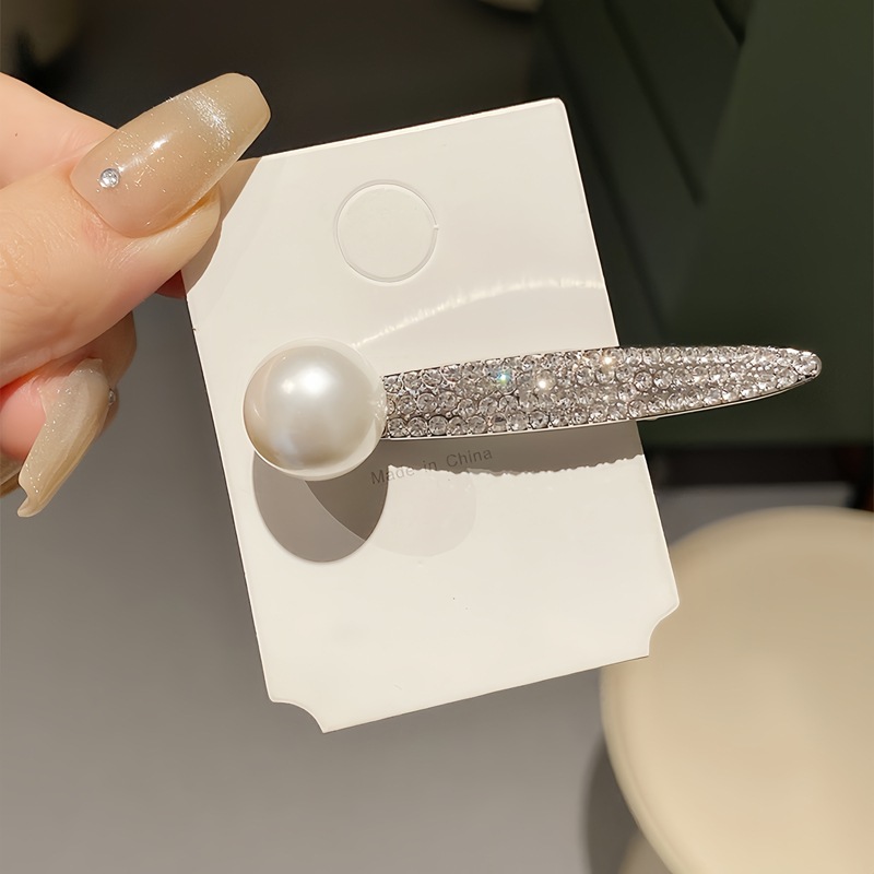 Kẹp mỏ vịt đính đá mix ngọc, phụ kiện kẹp tóc mái đẹp độc đáo, quà tặng xinh B4191