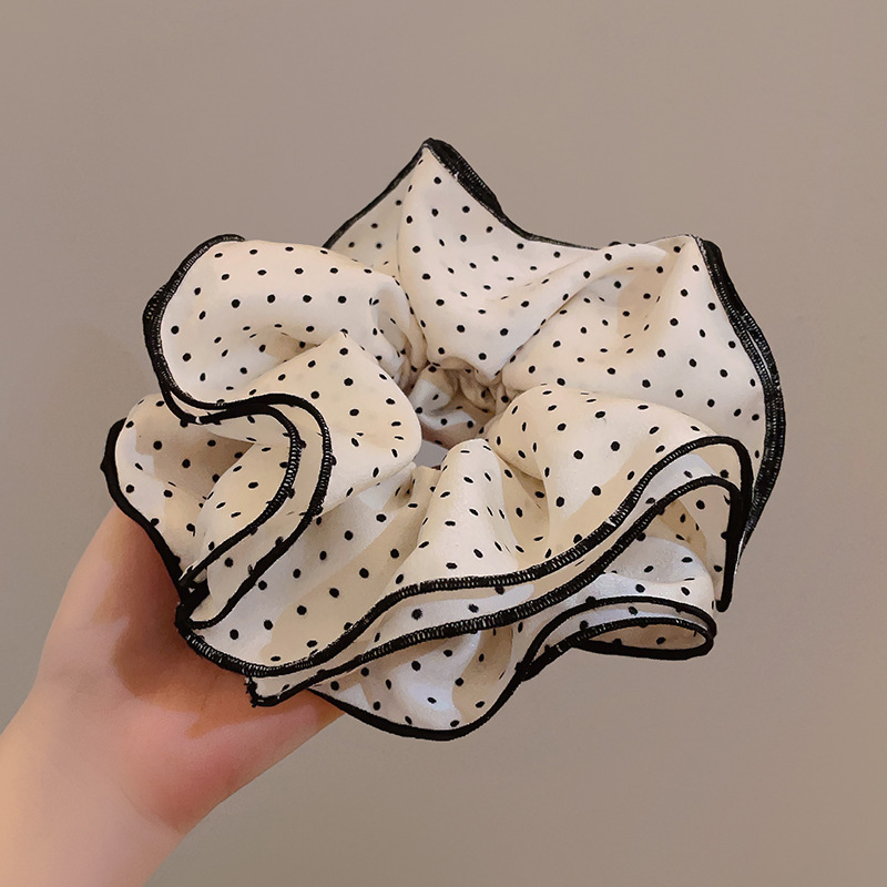 Cột tóc CHẤM BI màu BE Viền ĐEN cao cấp, phụ kiện tóc nữ đẹp- độc đáo B4269