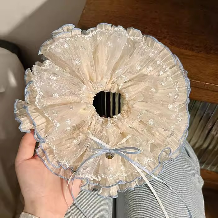 Cột tóc REN HOA VIỀN XANH độc đáo, cột tóc thiết kế HÀN Quốc cao cấp B4275