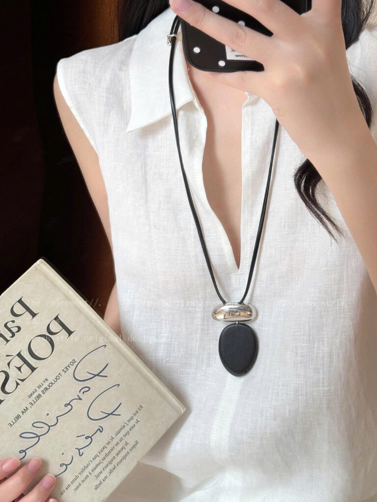 Dây chuyền mặt GỖ bầu dục, dây chuyền áo len, phụ kiện dây chuyền độc đáo B4095