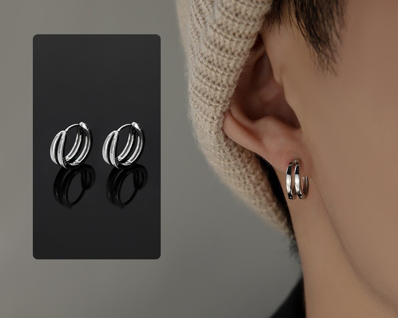 Bông tai nam nữ unisex basic màu bạc 2 vòng 1.2cm, phụ kiện bông tai thời trang cá tính B4368