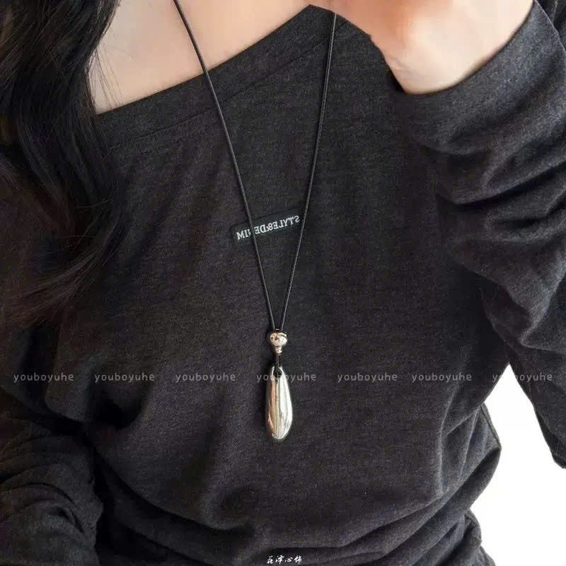 Dây chuyền Oval màu bạc dáng dài đơn giản cá tính, phụ kiện dây chuyền phong cách cá tínhB4093