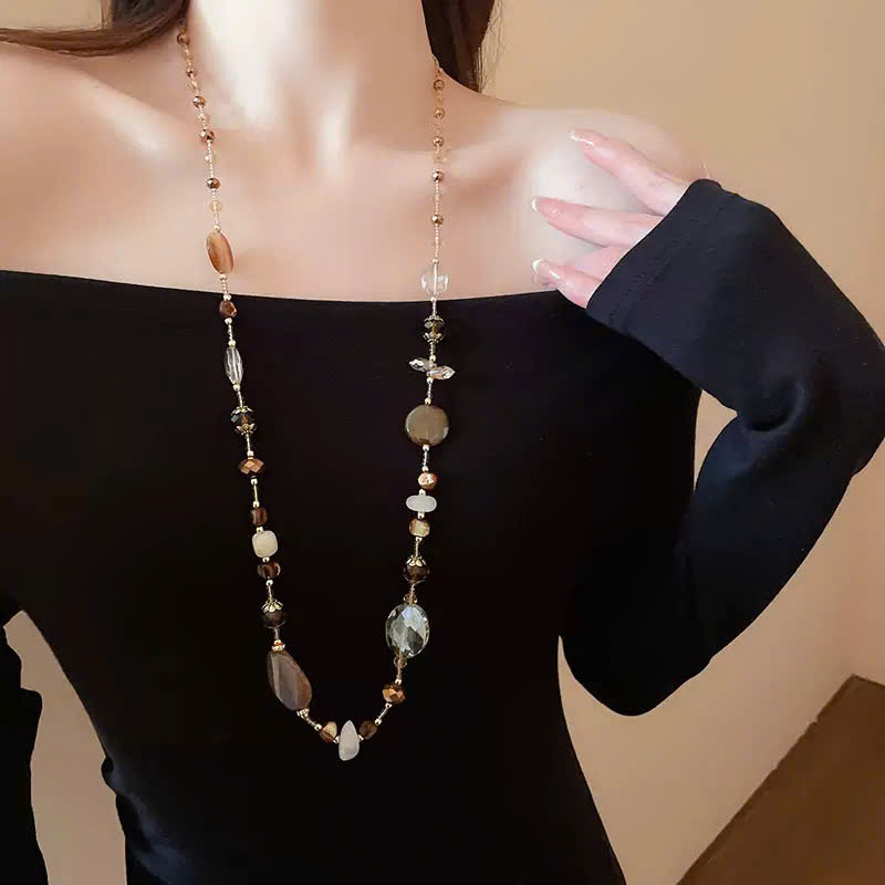 Dây chuyền cườm đá cẩm thạch NÂU cao cấp, phụ kiện dây chuyền đi biển, phong cách dây chuyền boho B4097