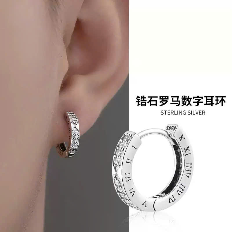 Bông tai NAM NỮ, unisex Tròn 10mm chữ số LA MÃ đính đá độc đáo, phụ kiện bông tai basic đơn giản sang trọng B4399