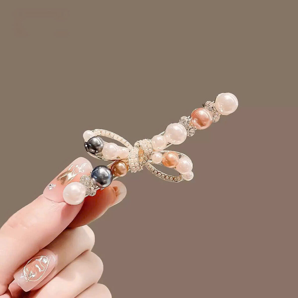 Kẹp mỏ vịt nơ màu sắc ngọc mix màu độc đáo ,phụ kiện kẹp tóc mái nữ đẹp B4194