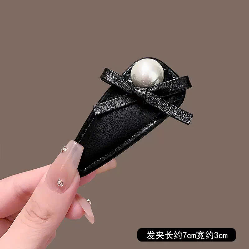 Kẹp bấm tóc bằng Da ĐEN NƠ NGỌC cao cấp, kẹp tóc đẹp độc đáo, phụ kiện tóc mái nữ xinh B4302