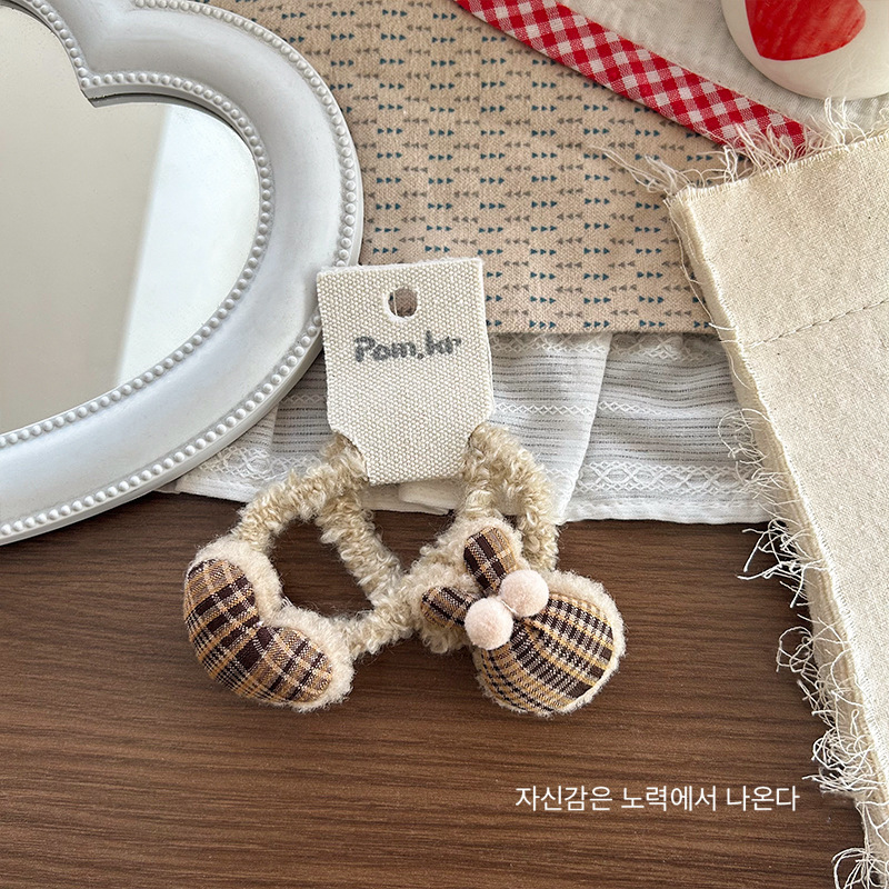 Sét 2 kẹp tóc TRÁI TIM THỎ caro KAKI xinh, cột tóc cho bé gái thiết kế Hàn Quốc cao cấp dễ thương, phụ kiện kẹp tóc xinh B4679