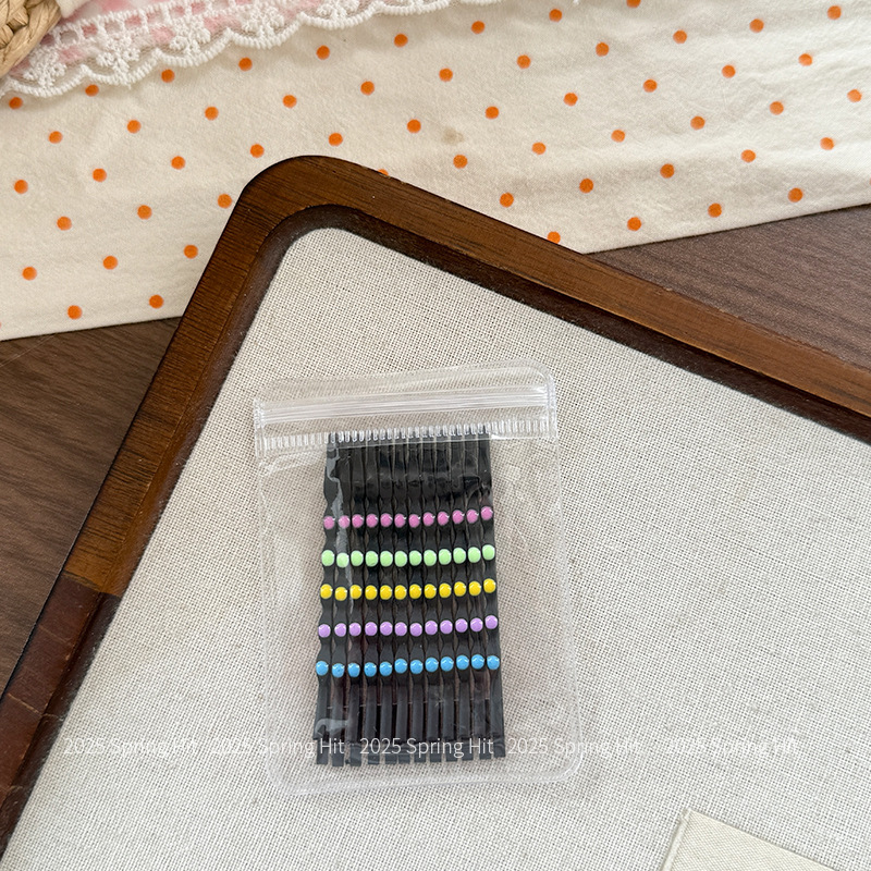 Kep tăm macaron chấm bi kẹo màu ĐEN, phụ kiện kẹp tóc nữ đẹp độc đáo B4688