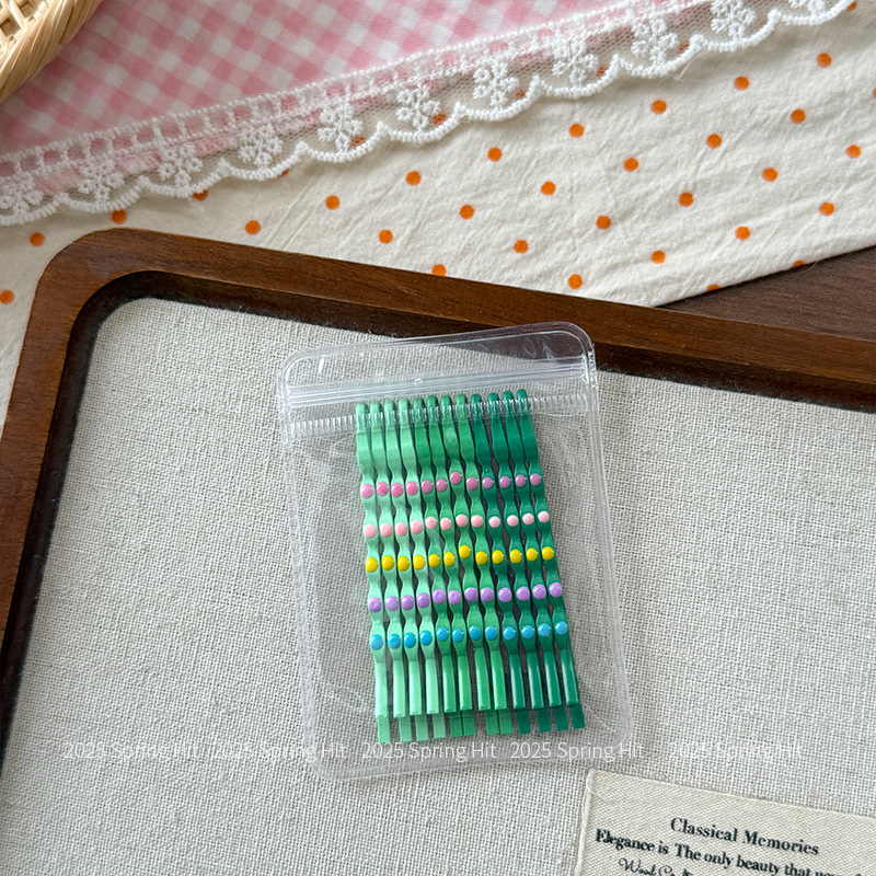 Kep tăm macaron chấm bi TONE XANH LÁ, phụ kiện kẹp tóc nữ đẹp, kẹp tóc baby B4692