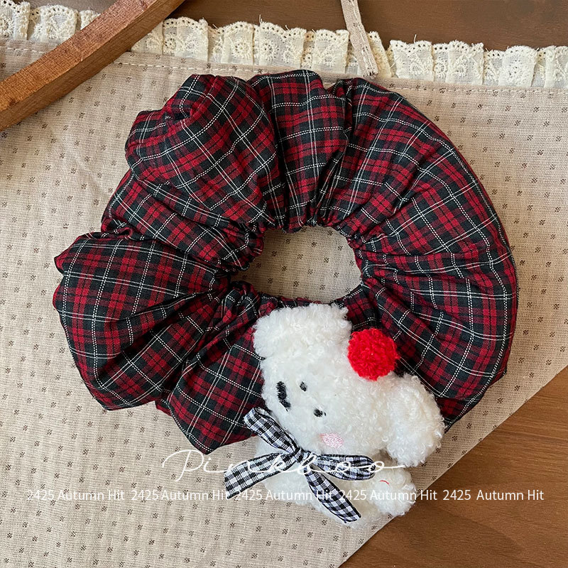 Cột tóc cao cấp CÚN kẻ caro ĐỎ, cột tóc cho bé dễ thương độc đáo cao cấp, quà tặng cho bé B4708