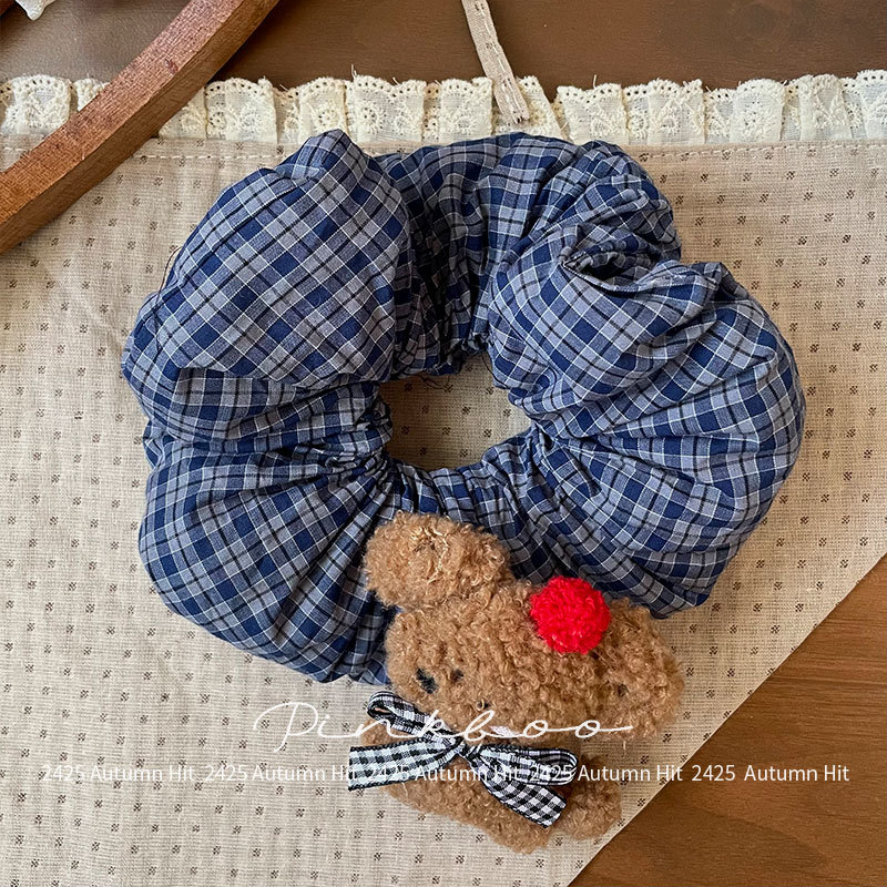 Cột tóc cao cấp CÚN kẻ caro xanh, cột bồng lớn thiết kế HÀN QUỐC cao cấp, cột tóc dễ thương cho bé B4709