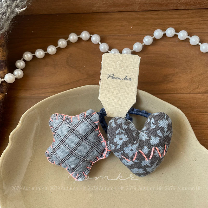 Sét 2 cột tóc NGÔI SAO TRÁI TIM xanh caro hoa, phụ kiện cho bé B4721