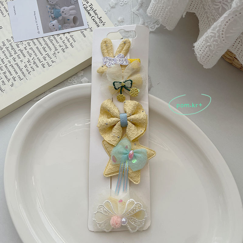 Set kẹp tóc cho bé gái xinh xắn dễ thương THỎ NƠ VÀNG thiết kế HÀN QUỐC cao cấp, kẹp tóc cho bé gái độc đáo, cao cấp, quà tặng cho bé B4591
