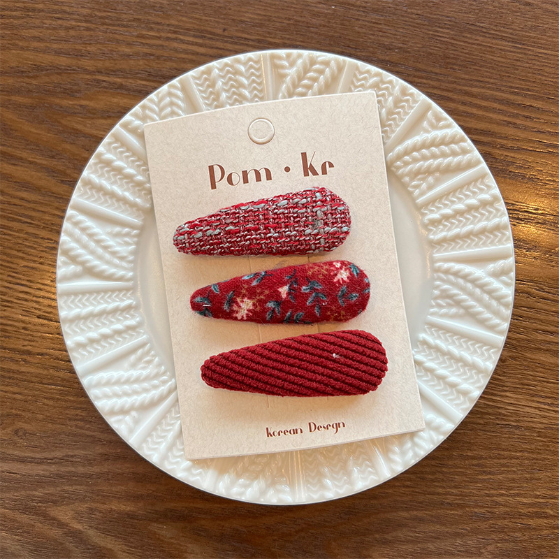 Sét 3 KẸP BẤM tóc tone ĐỎ dễ thương thiết kế HÀN QUỐC cao cấp, kẹp tóc cho bé dễ thương, quà tặng cho bé B4600