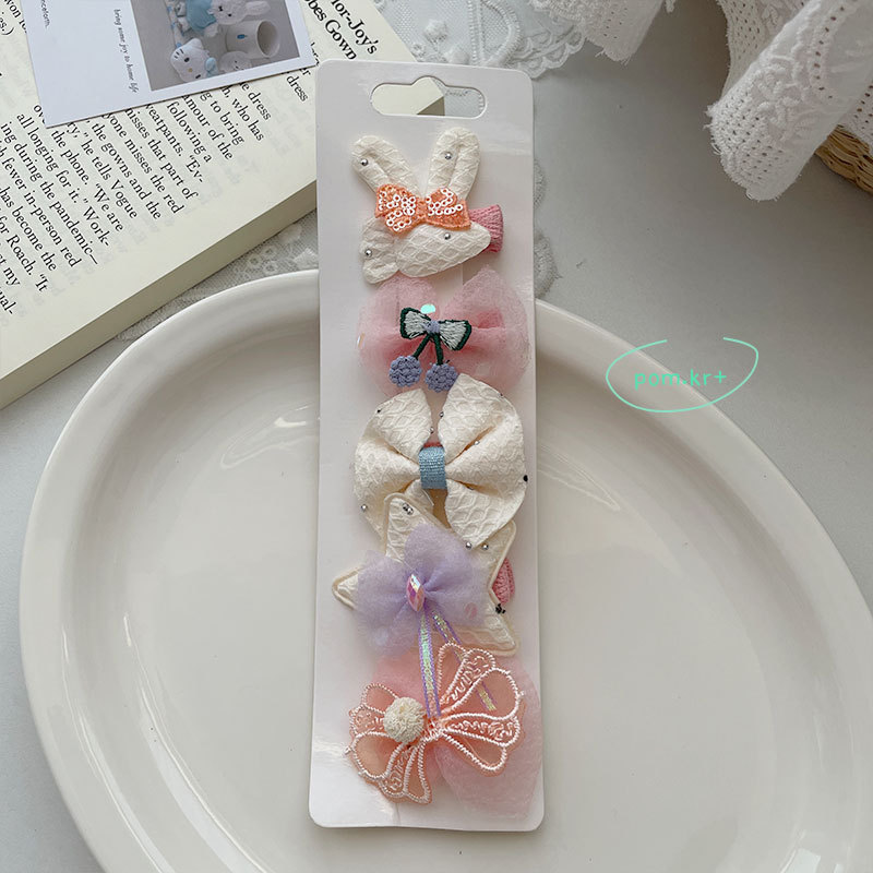 Set kẹp tóc cho bé gái xinh xắn dễ thương THỎ TRẮNG HỒNG NƠ VẢI, kẹp tóc cho bé gái độc đáo, cao cấp, quà tặng cho bé B4624