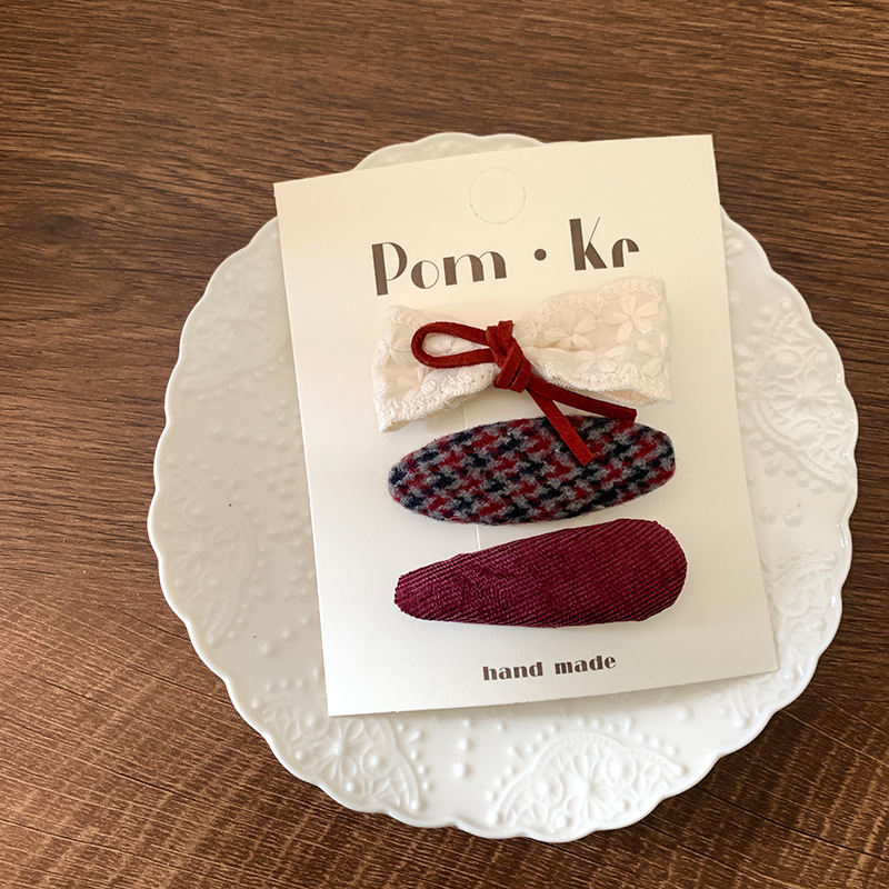 Sét 3 kẹp bấm hình học giọt nước ĐỎ caro màu sắc rực rỡ thiết kế HÀN QUỐC cao cấp, kẹp tóc cho bé, quà tặng đáng yêu cho bé B4631