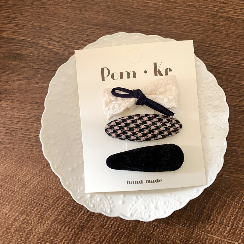 Sét 3 kẹp bấm hình học giọt nước XANH ĐEN caro màu sắc rực rỡ thiết kế HÀN QUỐC cao cấp, kẹp tóc cho bé, quà tặng đáng yêu cho bé B4632