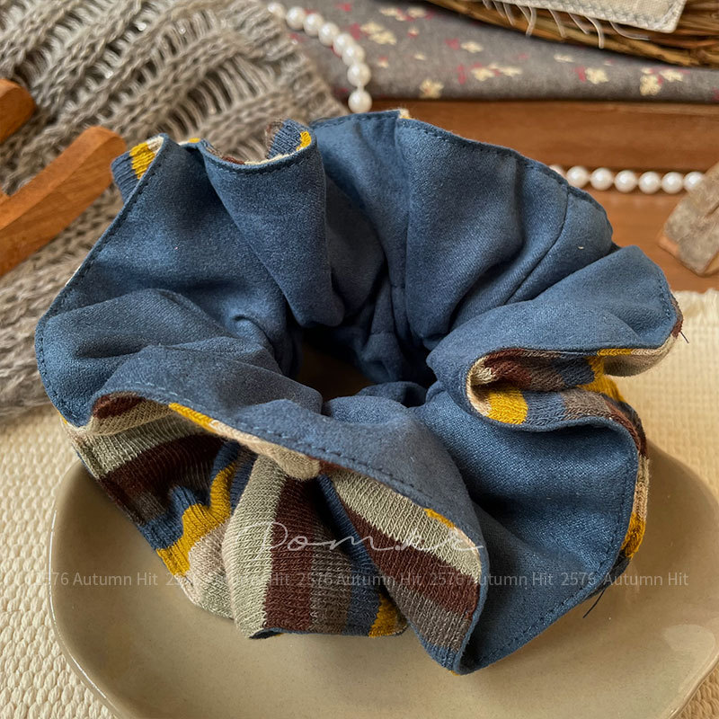 Cột tóc cao cấp len thủ công phối màu XANH Vàng cổ điển, phụ kiện tóc cao cấp thiết kế HÀN QUỐC, quà tặng độc đáo B4665