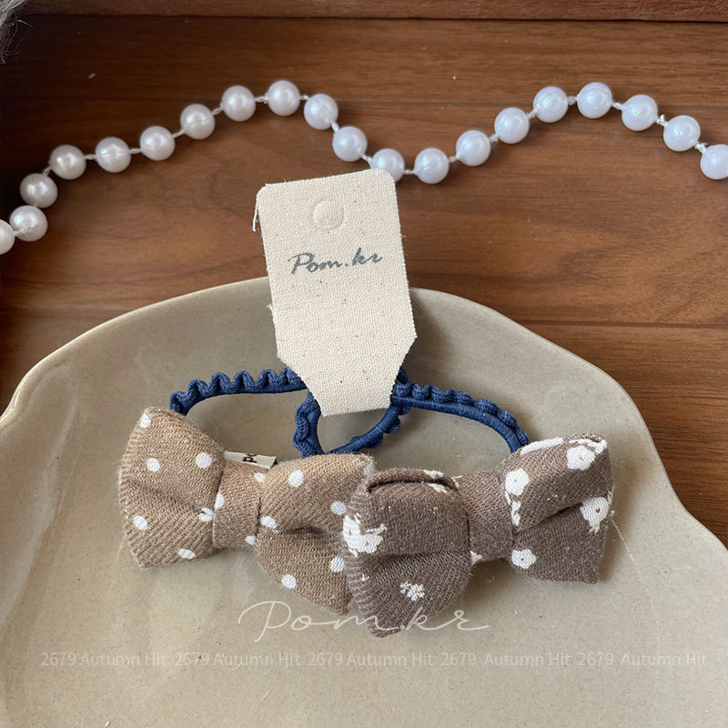 Sét 2 cột tóc NƠ xám chấm bi hoa cao cấp, quà tặng bé gái, quà tặng dễ thương B4669