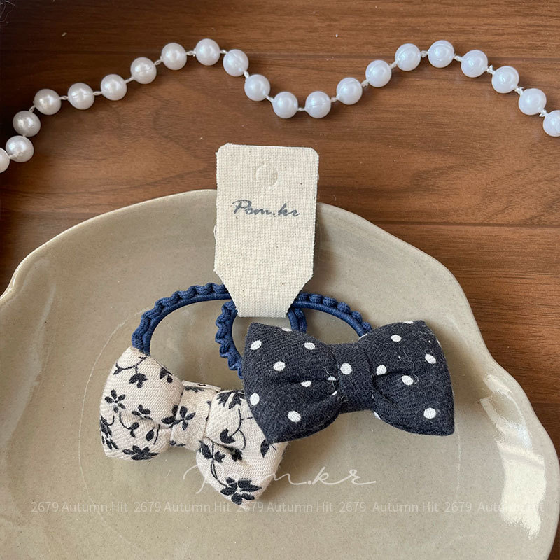 Sét 2 cột tóc  NƠ chấm bi XANH ĐEN hoa, Cột tóc thiết kế HÀN QUỐC, quà tặng cho bé yêu B4670