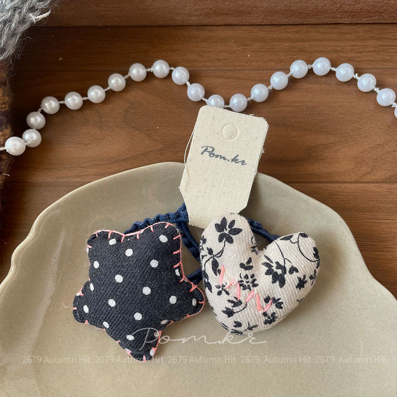 Sét 2 cột tóc NGÔI SAO TRÁI TIM xanh ĐEN, quà tặng cho bé, phụ kiện cột tóc cho bé cao cấp B4672