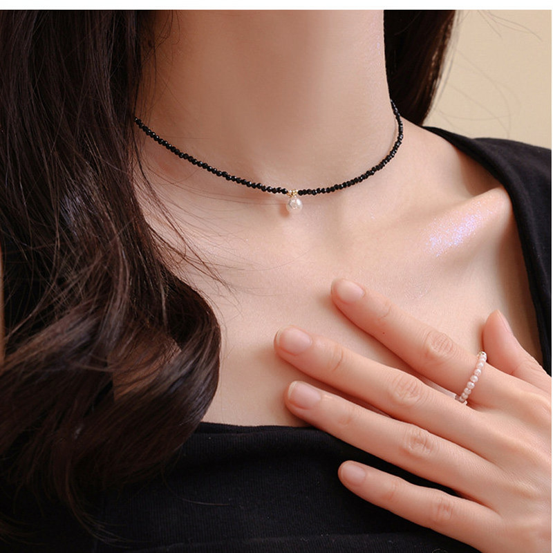 Dây chuyền, vòng cổ CHOCKER cườm đen giọt ngọc thiết kế đơn giản sang trọng, phụ kiện vòng cổ độc đáo B4730