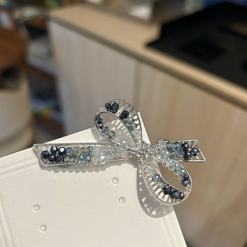 Kẹp tóc mái mỏ vịt NƠ ĐÁ PHA LÊ xanh dương, phụ kiện kẹp tóc nữ thiết kế SAng trọng, độc đáo B4023