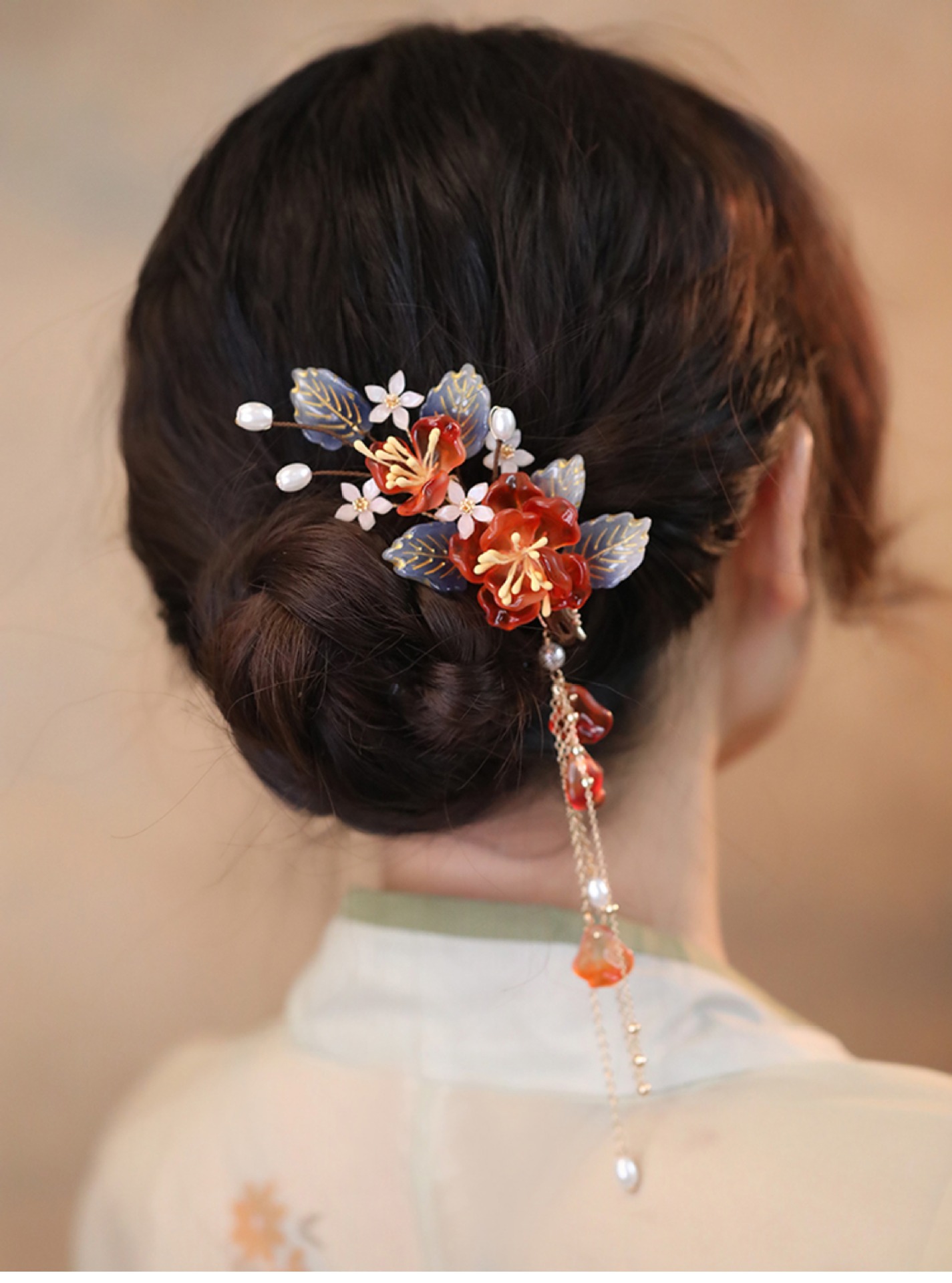 Kẹp tóc mỏ vịt HOA ĐỎ tua rua độc đáo, phụ kiện kẹp tóc nữ đẹp, kẹp tóc cô dâu đi tiệc B4059