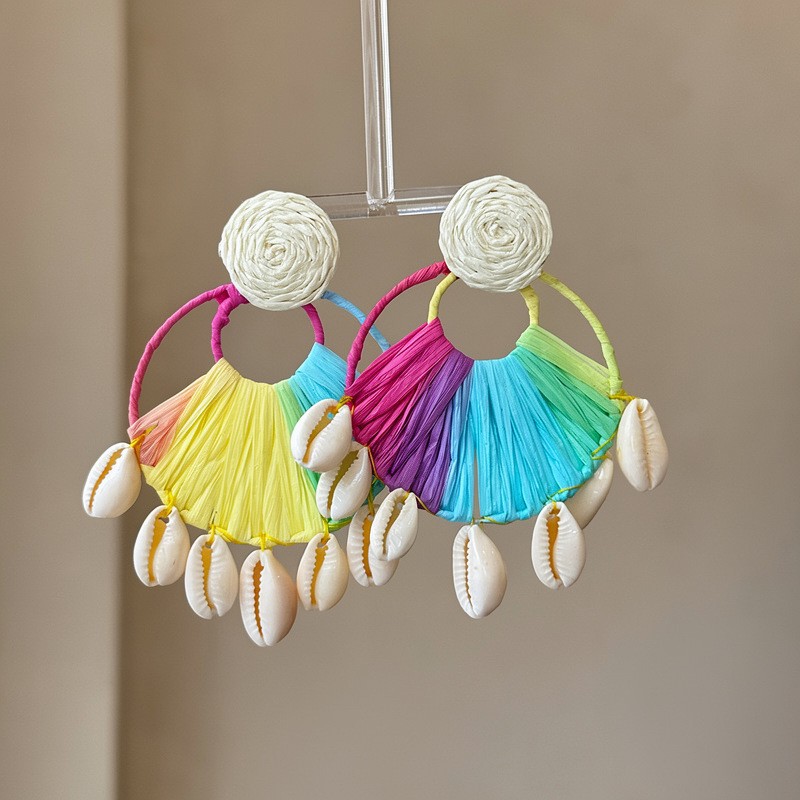 Bông tai VỎ SÒ màu sắc, hoa tai đi biển, bông tai boho vỏ sò, phụ kiện đi biển độc đáo B4731