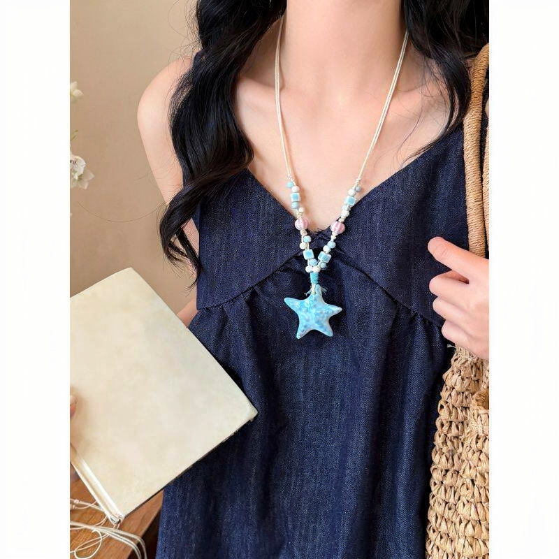 Dây chuyền SAO BIỂN XANH BIỂN đi biển độc đáo, phụ kiện đi biển, vòng cổ đi biển màu sắc rực rỡ ngày hè B4736