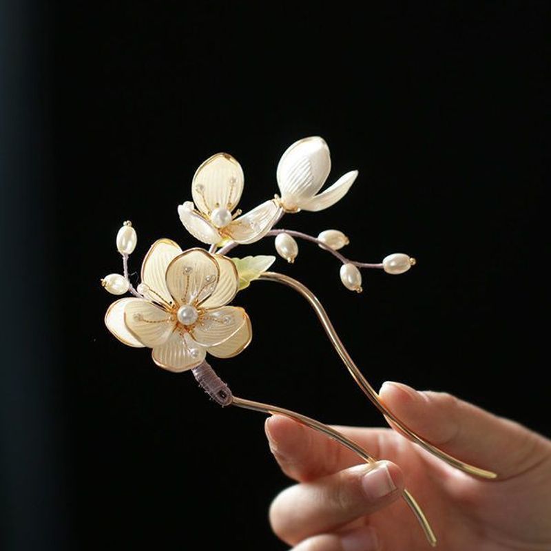 Trâm tóc chữ U phong cách ngọc trai màu TRẮNG sứ, phụ kiện tóc HOA cô dâu, Trâm tóc áo dài đẹp B4065