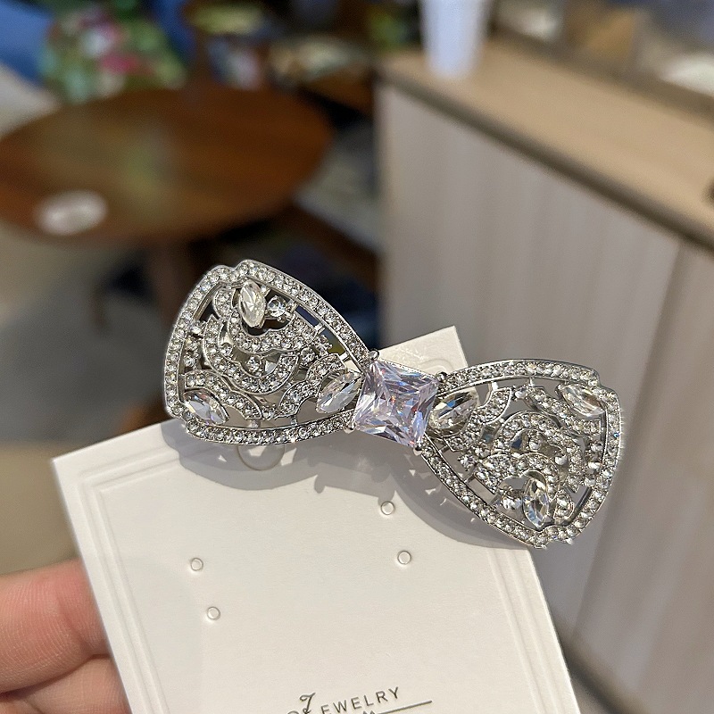 Kẹp bấm nửa tóc sau NƠ ĐÁ TRẮNG cao cấp, phụ kiện tóc nữ thiết kế HÀN QUỐC sang trọng lấp lánh, quà tặng bạn gái xinh B4017