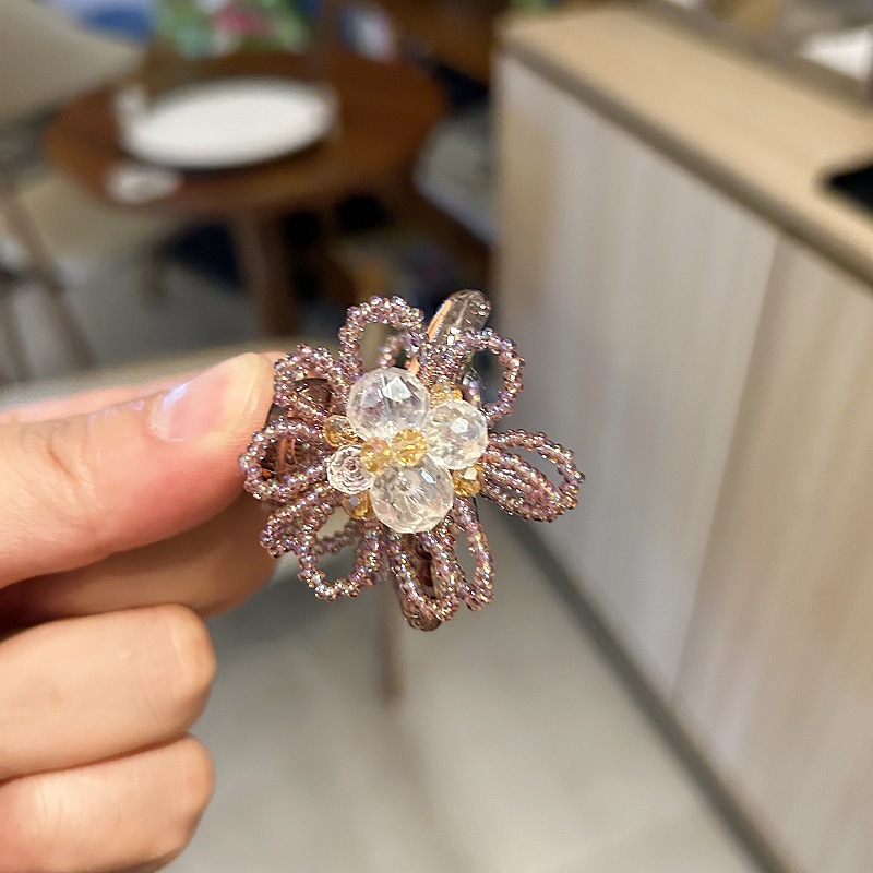 Kẹp gắp mái, kẹp gắp nửa tóc sau NHÍ HOA ĐÁ pha lê TÍM cao cấp, phụ kiện kẹp tóc nữ đẹp sang trọng độc đáo B4001