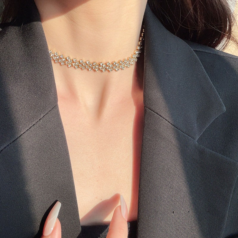 Vòng cổ chocker full đá màu VÀNG, vòng cổ đi tiệc, vòng cổ dây chuyền cô dâu, phụ kiện cô dâu B4739