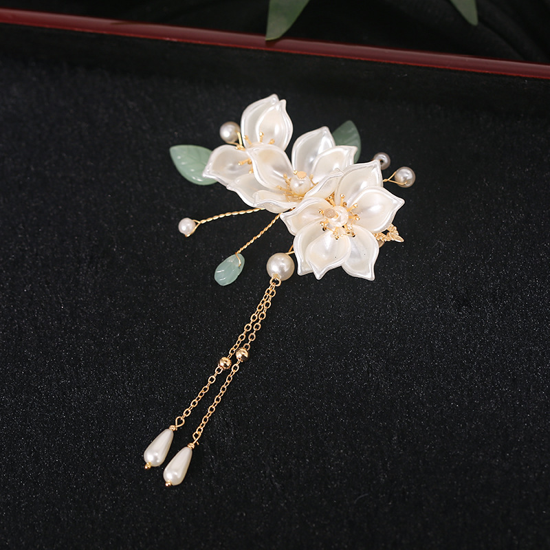 Kẹp mỏ vịt HOA trắng màu sứ tua rua tiểu thư, phụ kiện kẹp tóc công chúa, kẹp tóc cô dâu, kẹp tóc đẹp B4069