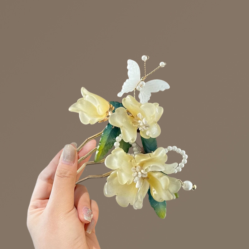 Trâm tóc, lượt chải tóc HOA XANH LÁ độc đáo, thiết kế đẹp, kẹp tóc nữ, phụ kiện tóc nữ xinh B4072