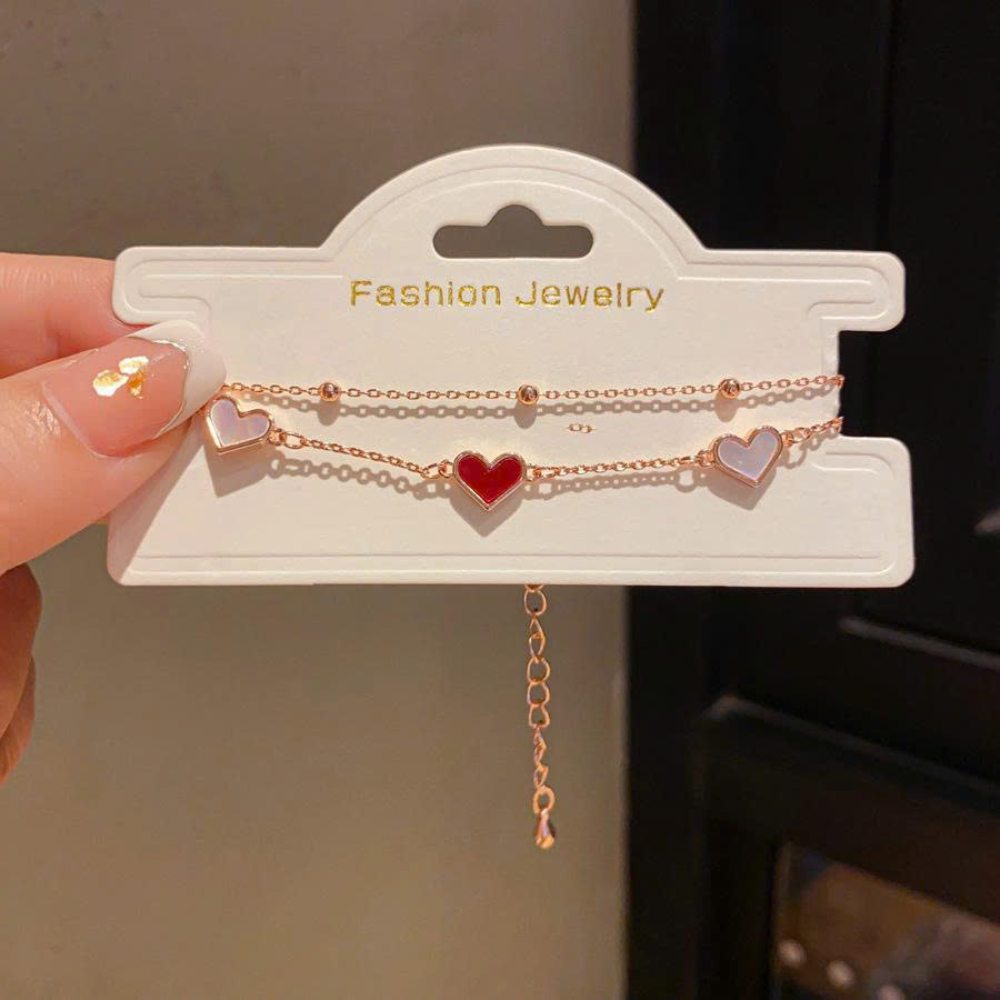 LẮc tay TRÁI TIM vàng hồng 2 dây cao cấp, vòng tay bạn gái xinh đẹp tình yêu, quà tặng bạn gái dễ thương ý nghĩa B4759