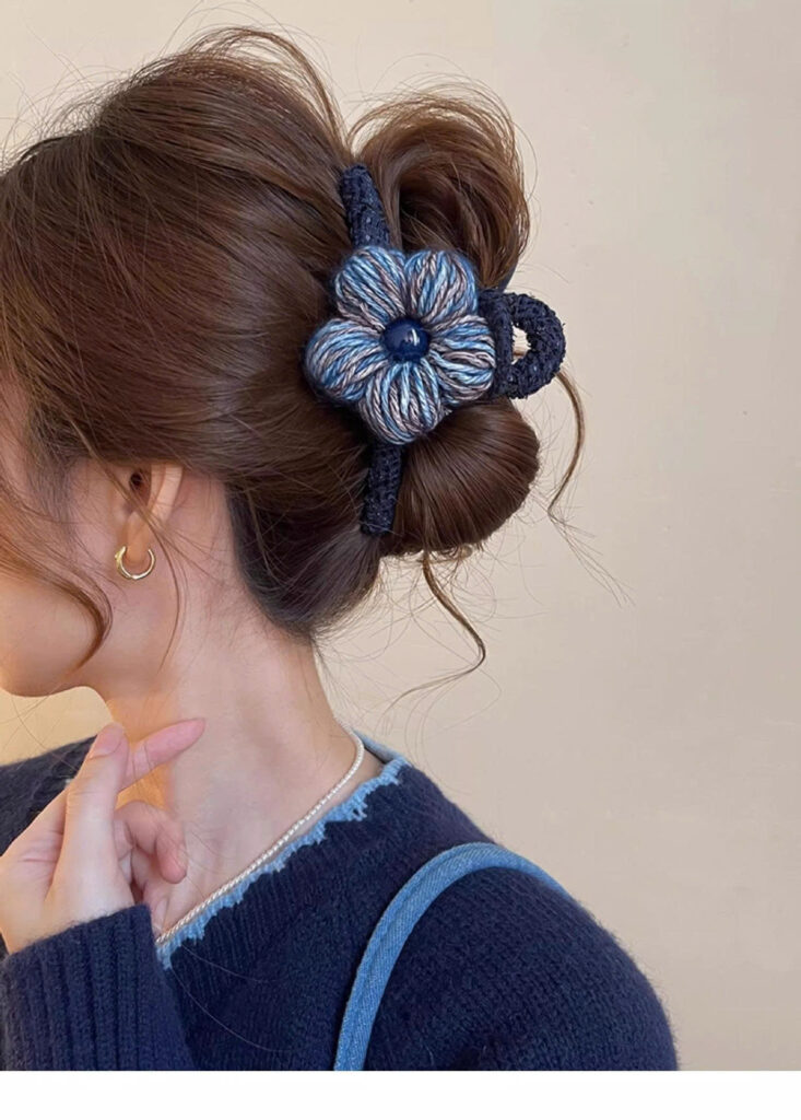 Kẹp gắp tóc nữ thiết kế HÀN QUỐC độc đáo, cao cấp, kẹp tóc HOA LEN XANH bất đối xứng, phụ kiện kẹp tóc nữ đẹp B4763