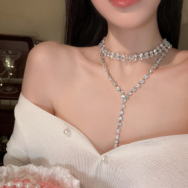 Dây chuyền FULL ĐÁ chữ Y màu BẠC, phụ kiện vòng cổ dây chuyền đi tiệc sang trọng, dây chuyền đính đá chữ Y độc đáo B4745