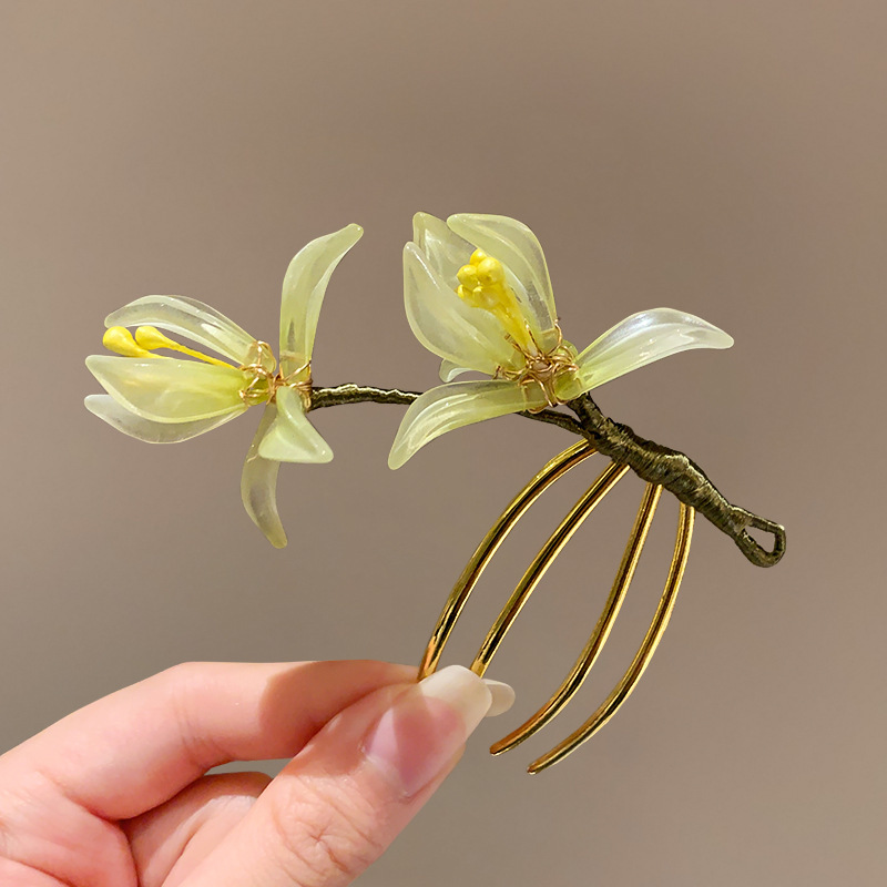 Trâm tóc, lược chải tóc HOA XANH LÁ CÂY, trâm tóc nữ độc đáo, trâm áo dài, đồ lam, phụ kiện tóc nữ đẹp B4075