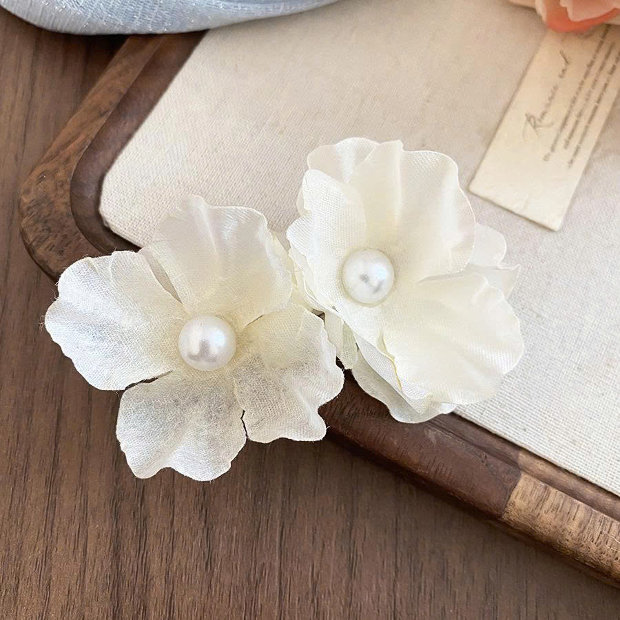 Kẹp mỏ vịt HOA nhụy ngọc màu KEM, phụ kiện tóc ngày hè, kẹp tóc đi biển màu sắc tươi mới B4772