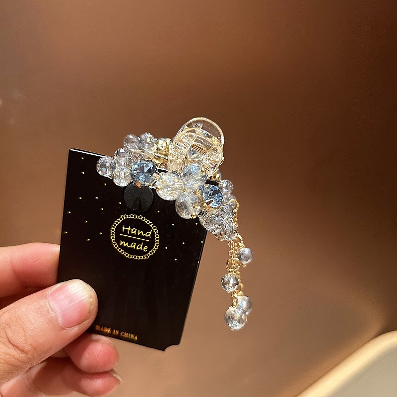 Kẹp gắp nhí nửa tóc sau tua rua pha lê XANH BIỂN cao cấp, Kẹp tóc nữ thiết kế HÀN quốc tiểu thư sang chảnh, quà tặng bạn gái B4027