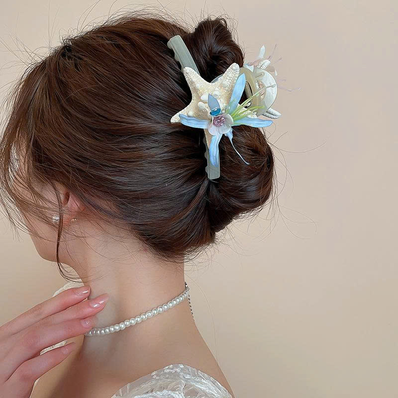 Kẹp gắp SAO BIỂN hoa XANH độc đáo, kẹp gắp tóc nữ độc đáo thiết kế, Phụ kiện tóc đi biển, phụ kiện đi biển B4792