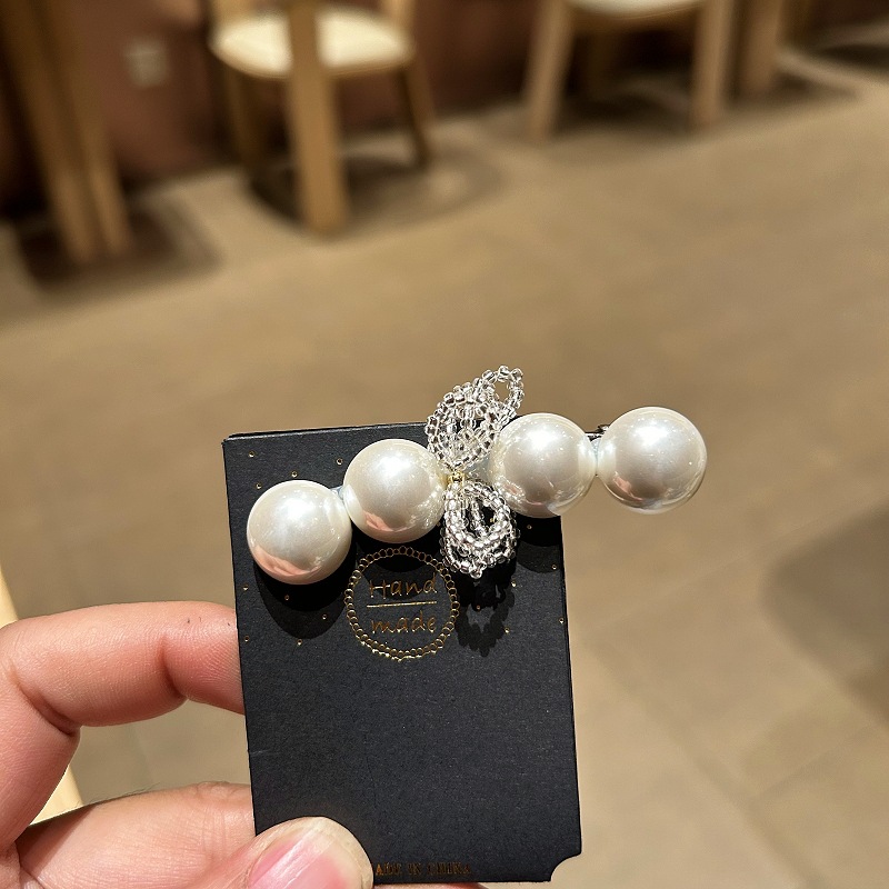 Kẹp mái mỏ vịt NƠ NGỌC TRAI vòng cung cao cấp, phụ kiện kẹp tóc nữ XINH- SANG TRỌNG, độc đáo, quà tặng bạn gái  B4032