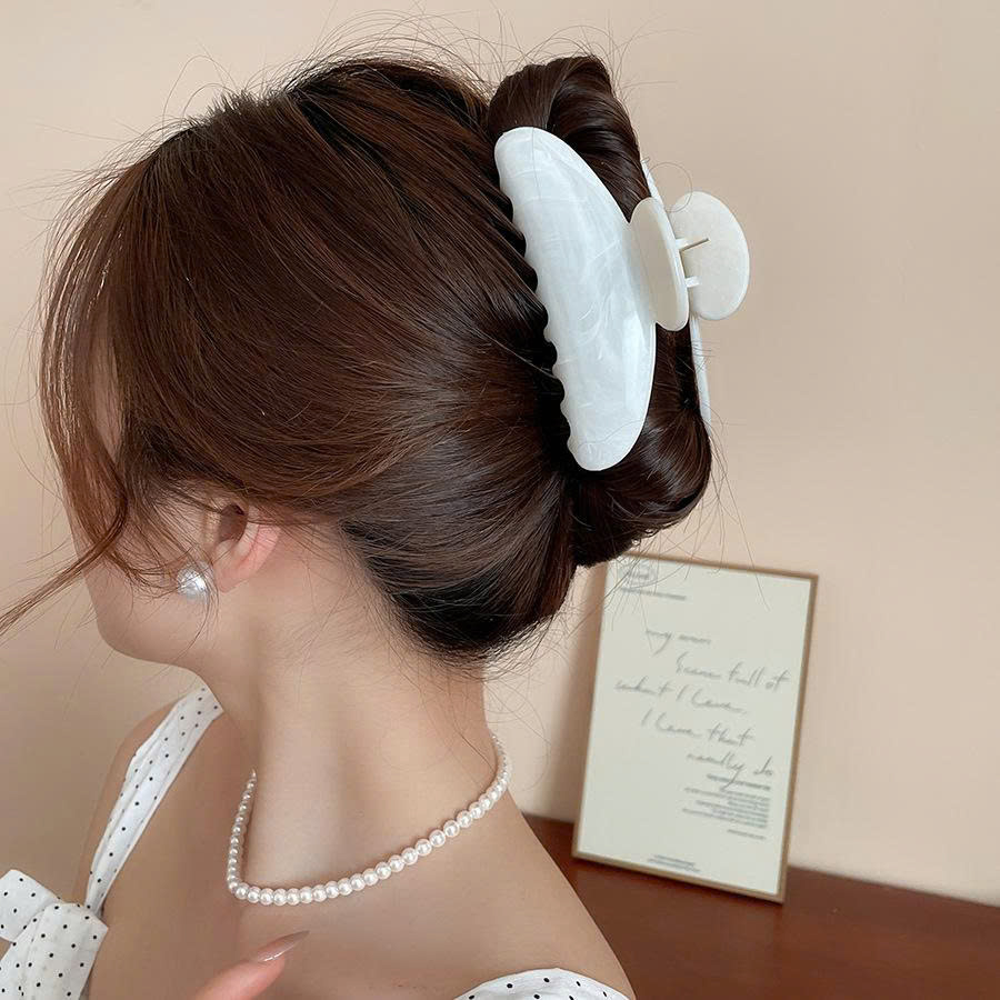 Kẹp gắp tóc dài bầu dục TRẮNG KEM, phụ kiện kẹp tóc nữ độc đáo, kẹp tóc nữ đẹp, phụ kiện kẹp hoa màu sắc B4797