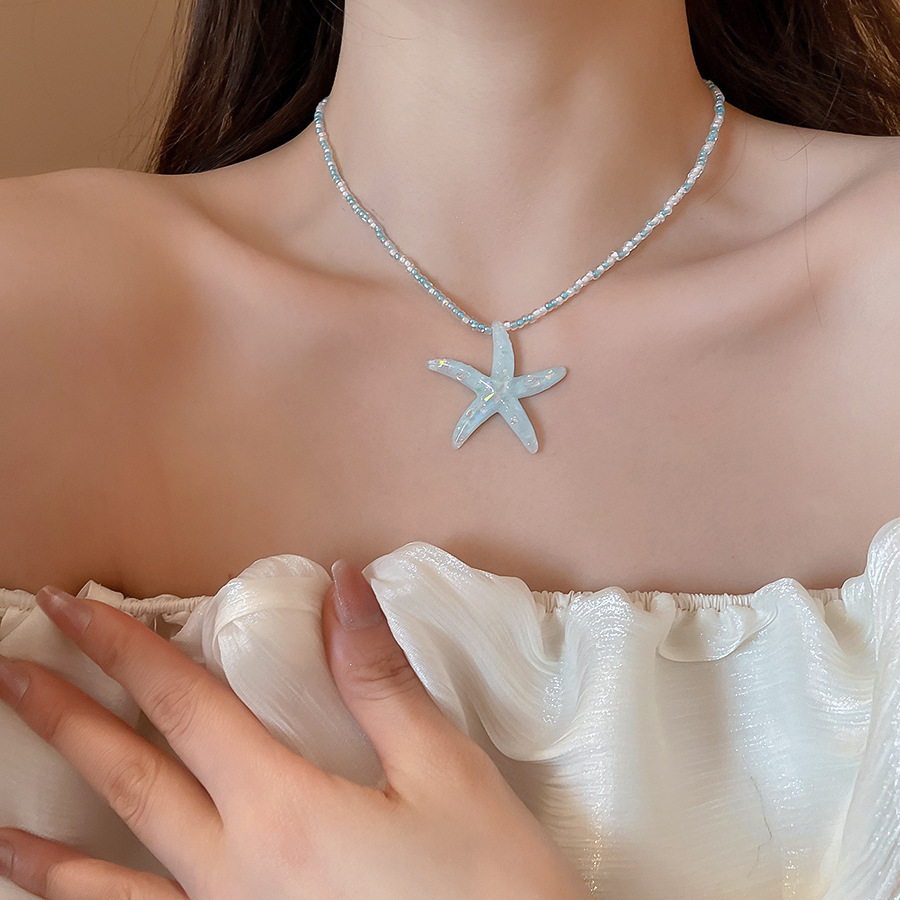 Dây chuyền cườm SAO BIỂN XANH đi biển độc đáo, phụ kiện đi biển, vòng cổ đi biển màu sắc rực rỡ ngày hè B4754