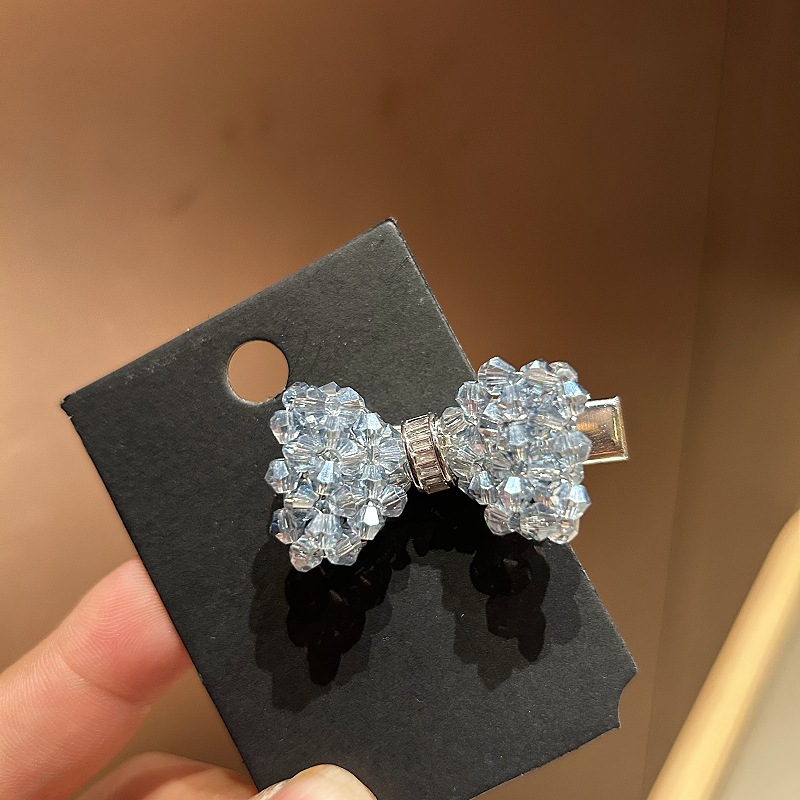 Kẹp mỏ vịt NƠ ĐÁ PHA LÊ Xanh biển, kẹp tóc mái nữ độc đáo, phụ kiện kẹp tóc xinh đẹp, quà tặng xinh B4035